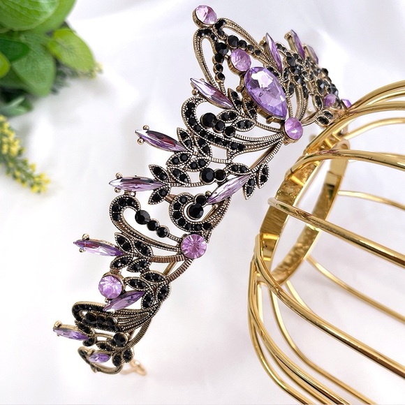 Punk purple vintage tiara crown wedding hair accessories women
